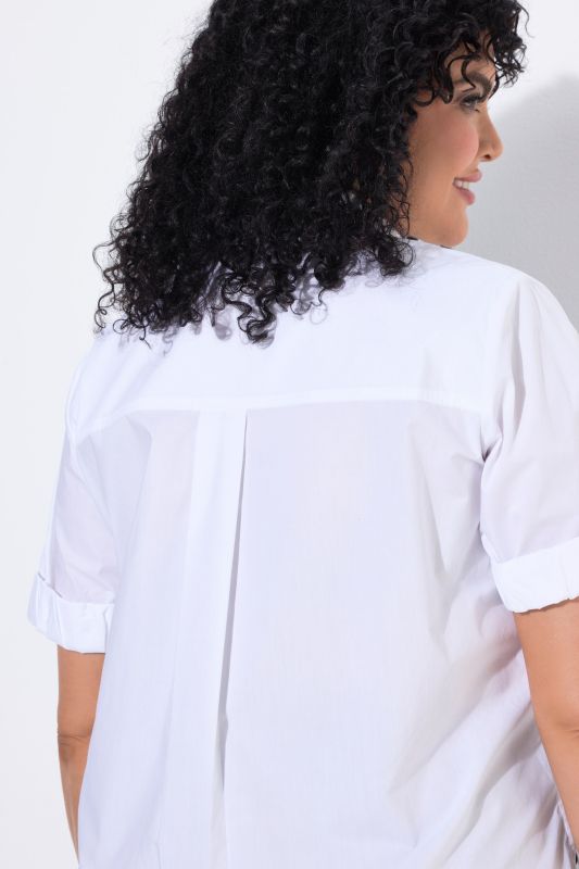 Paper Touch Short Sleeve Button-Down Blouse