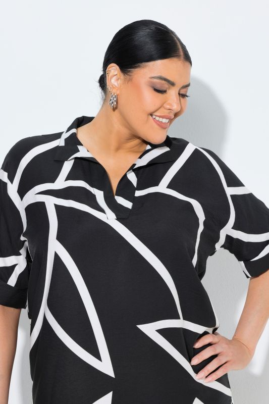 Leaf Outline Collared Hi-Low Dress