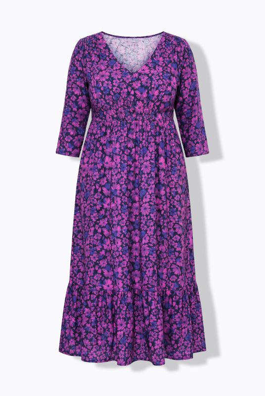 Floral Print 3/4 Sleeve Flounce Dress