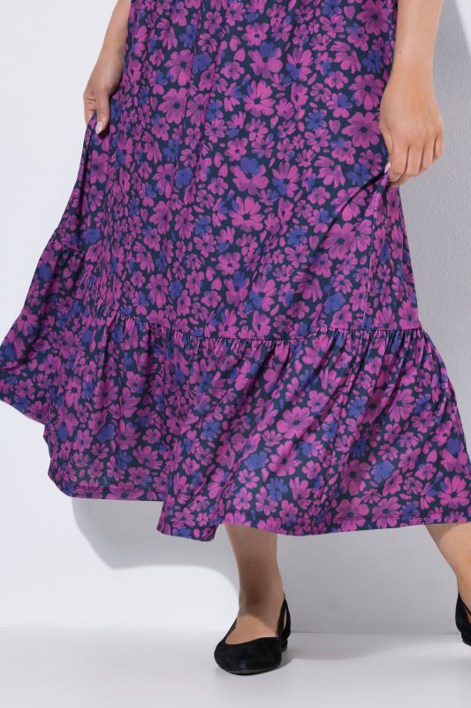 Floral Print 3/4 Sleeve Flounce Dress