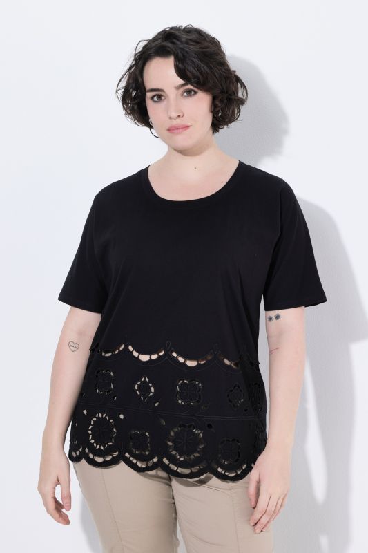 Floral Openwork Embroidered Short Sleeve Tee