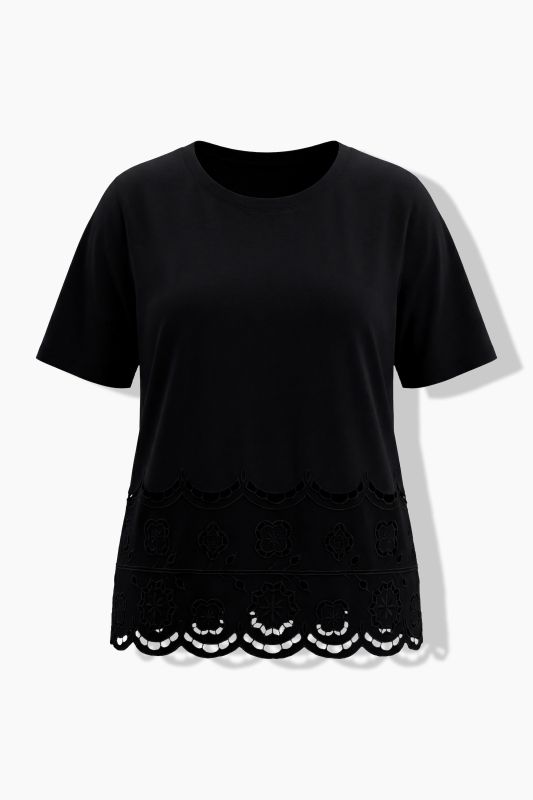 Floral Openwork Embroidered Short Sleeve Tee