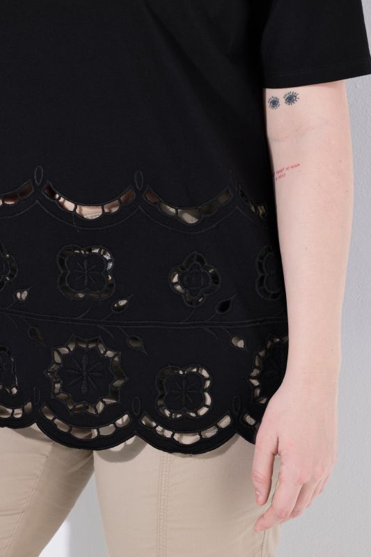 Floral Openwork Embroidered Short Sleeve Tee