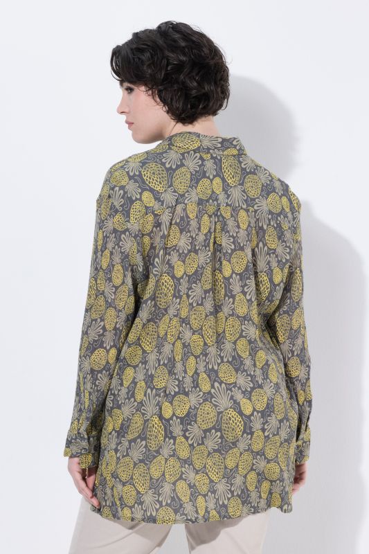 Pineapple Print Long Sleeve Button-Down Blouse