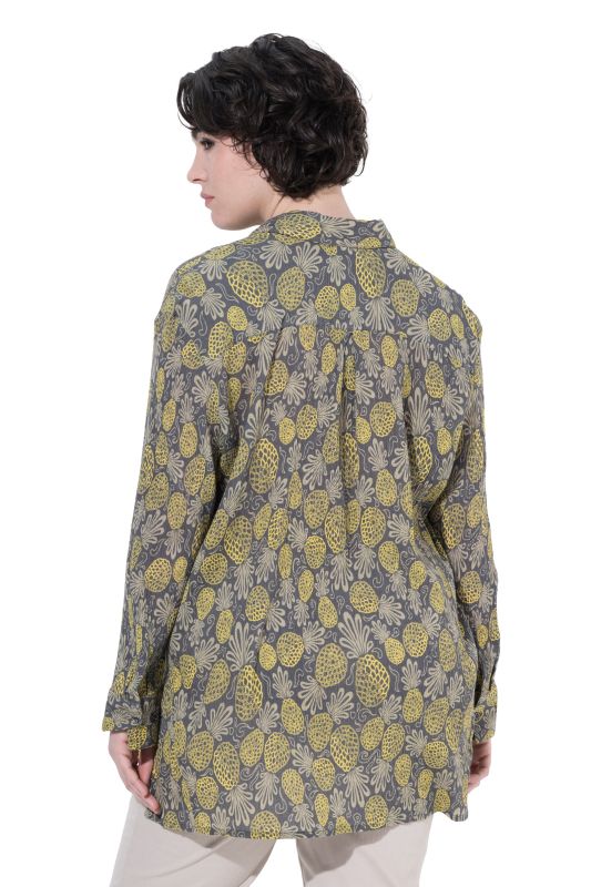 Pineapple Print Long Sleeve Button-Down Blouse