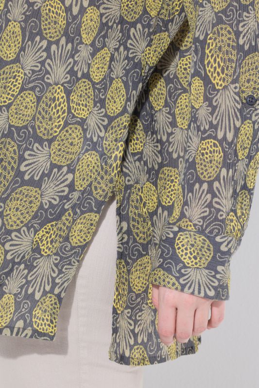Pineapple Print Long Sleeve Button-Down Blouse