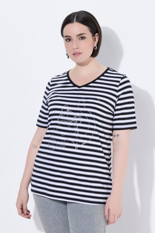 Striped Metallic Animal Motif Short Sleeve Tee
