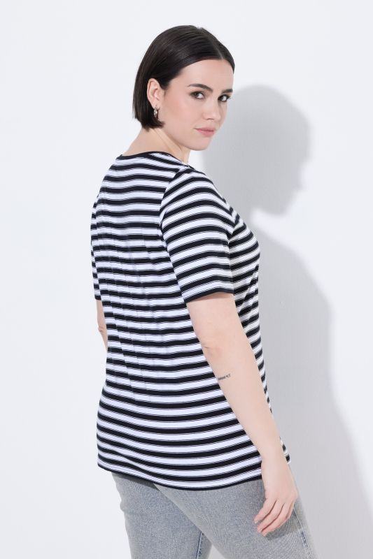 Striped Metallic Animal Motif Short Sleeve Tee