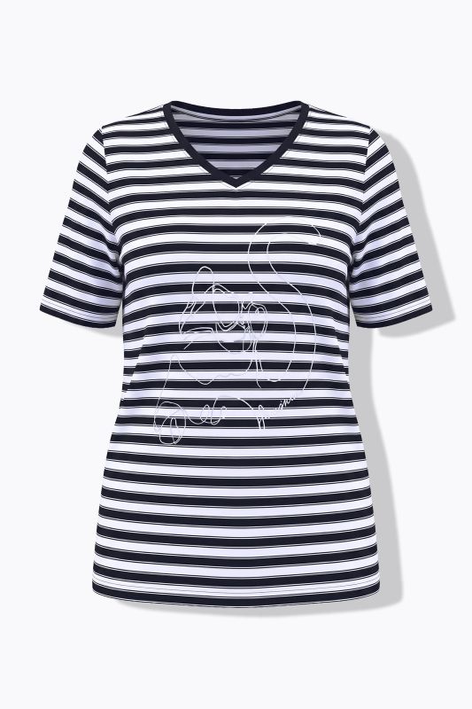 Striped Metallic Animal Motif Short Sleeve Tee