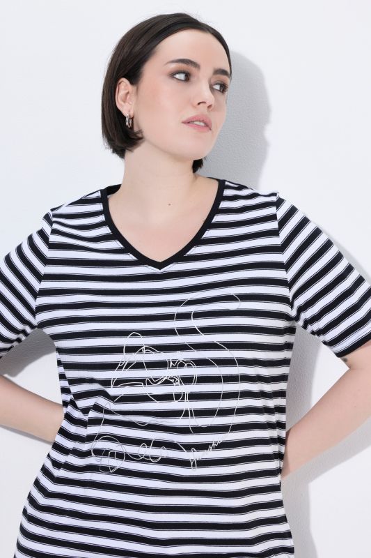Striped Metallic Animal Motif Short Sleeve Tee