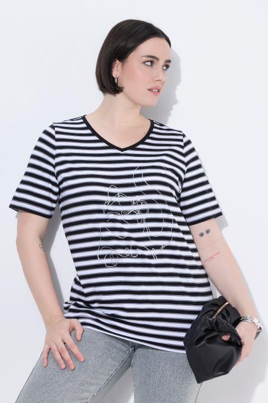 Striped Metallic Animal Motif Short Sleeve Tee