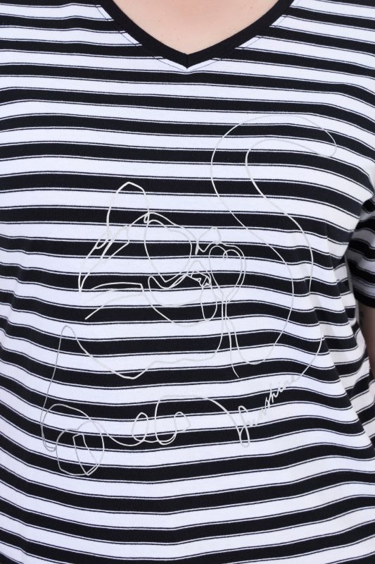 Striped Metallic Animal Motif Short Sleeve Tee