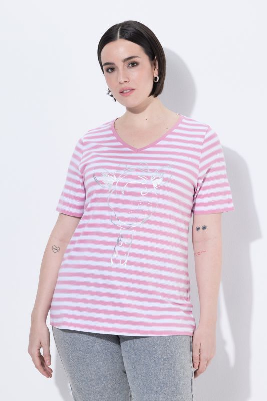 Striped Metallic Animal Motif Short Sleeve Tee