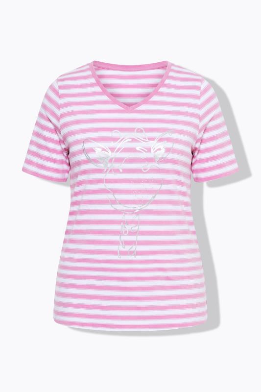 Striped Metallic Animal Motif Short Sleeve Tee
