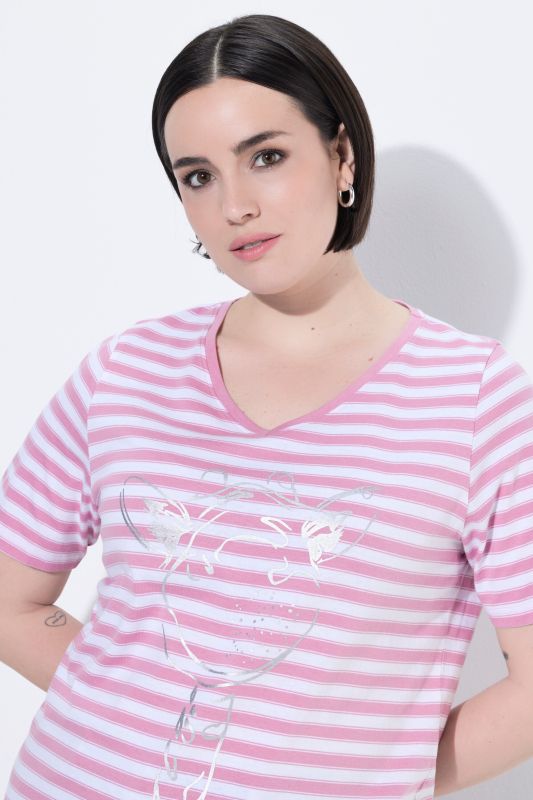 Striped Metallic Animal Motif Short Sleeve Tee