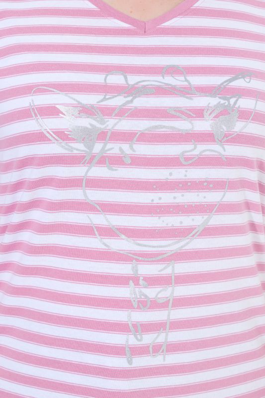 Striped Metallic Animal Motif Short Sleeve Tee