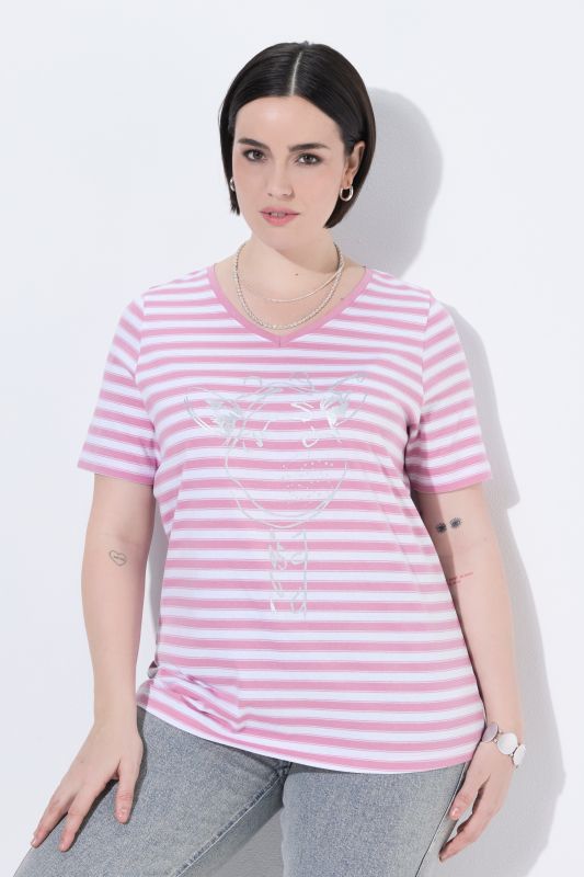 Striped Metallic Animal Motif Short Sleeve Tee