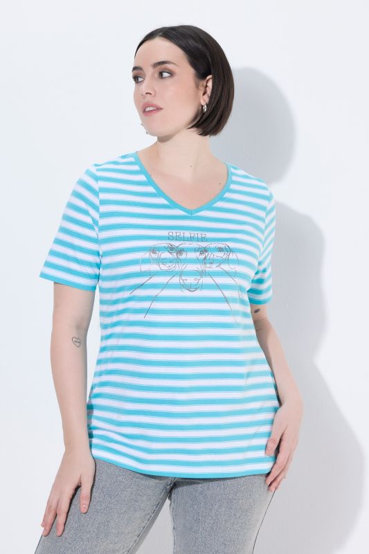 Striped Metallic Animal Motif Short Sleeve Tee