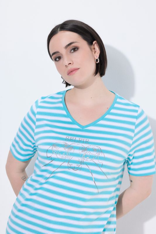Striped Metallic Animal Motif Short Sleeve Tee