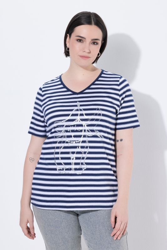 Striped Metallic Animal Motif Short Sleeve Tee