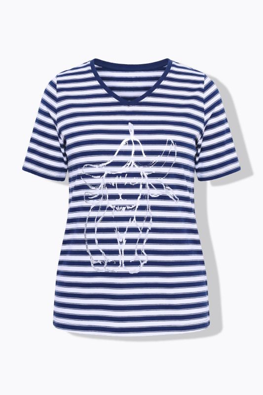 Striped Metallic Animal Motif Short Sleeve Tee