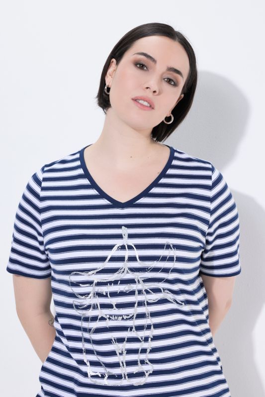 Striped Metallic Animal Motif Short Sleeve Tee