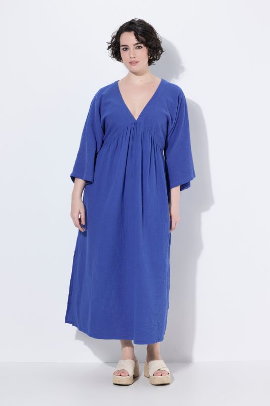 Inverted Basque Waist 3/4 Sleeve Muslin Dress