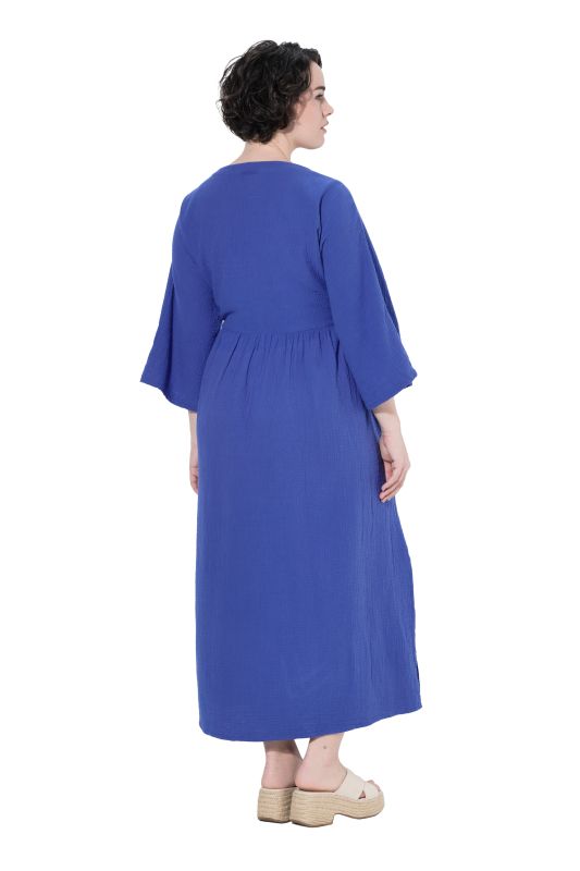 Inverted Basque Waist 3/4 Sleeve Muslin Dress