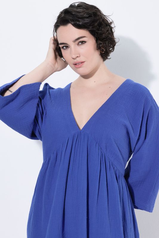 Inverted Basque Waist 3/4 Sleeve Muslin Dress