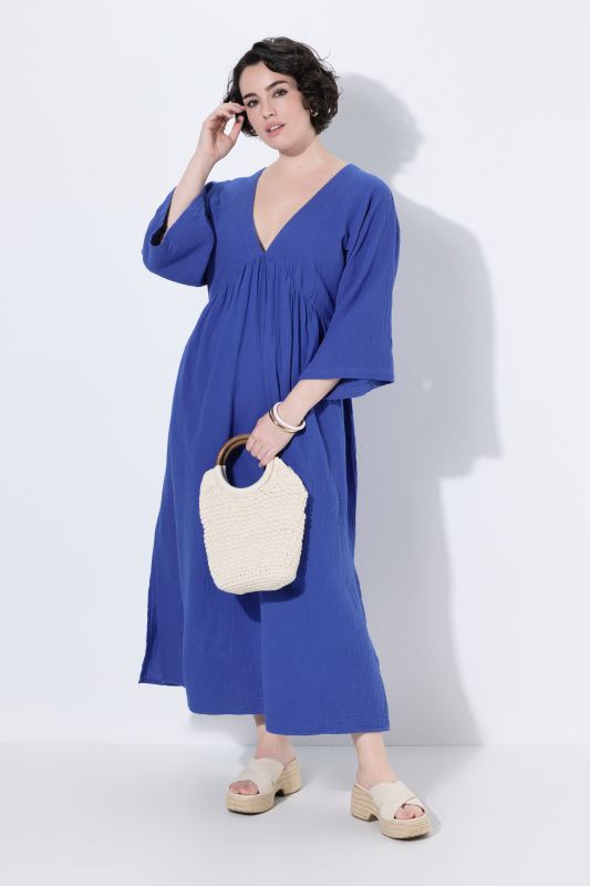 Inverted Basque Waist 3/4 Sleeve Muslin Dress
