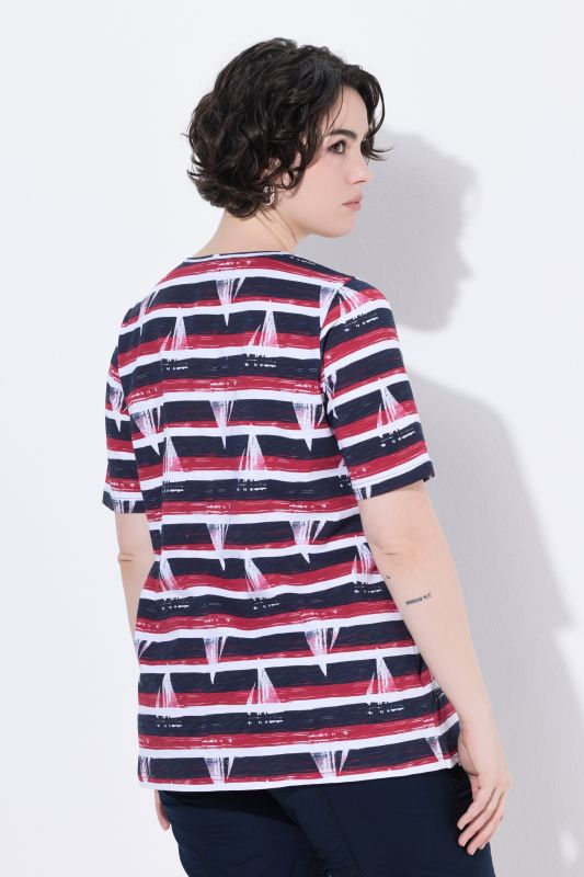 Striped Sailboat Sweetheart Neckline Tee