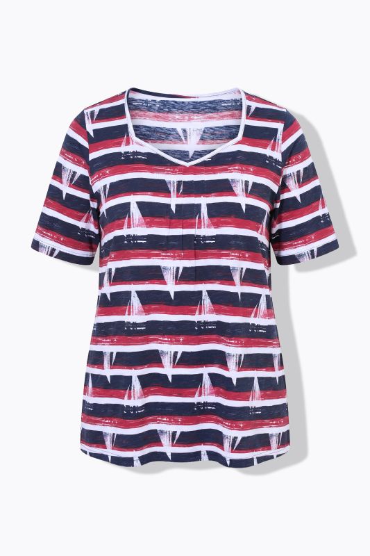 Striped Sailboat Sweetheart Neckline Tee