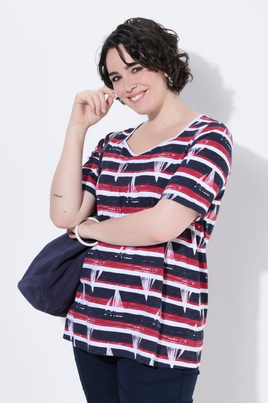Striped Sailboat Sweetheart Neckline Tee