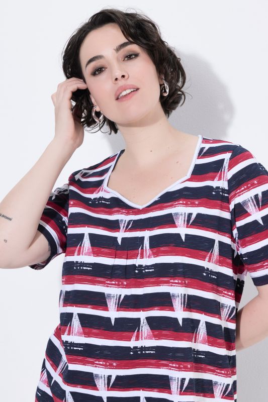 Striped Sailboat Sweetheart Neckline Tee