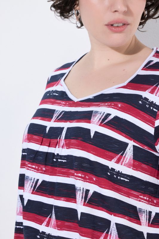 Striped Sailboat Sweetheart Neckline Tee