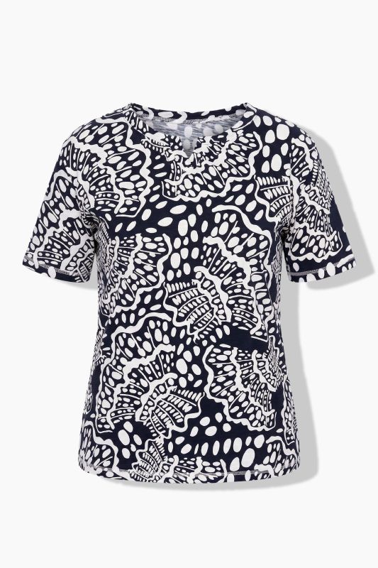 Abalone Print Short Sleeve Split Neck Tee
