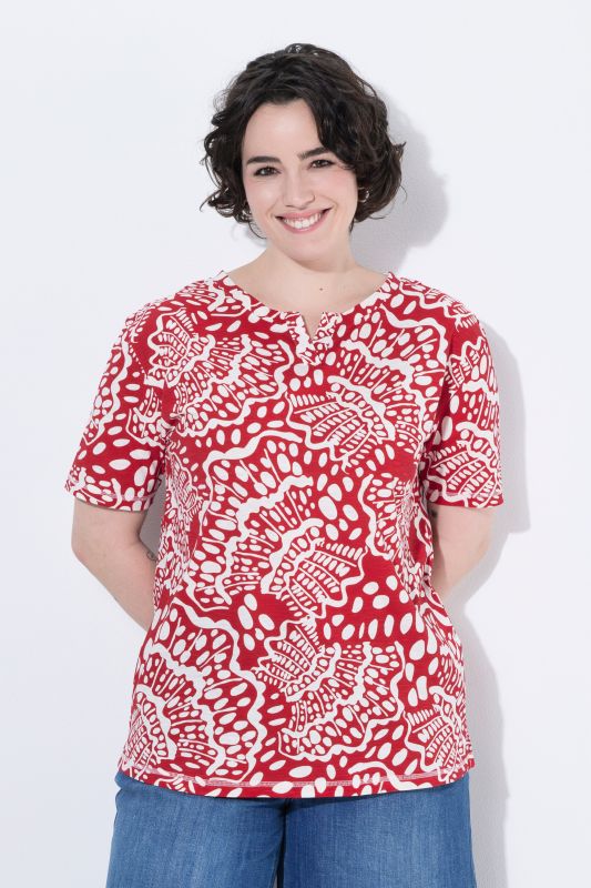 Abalone Print Short Sleeve Split Neck Tee