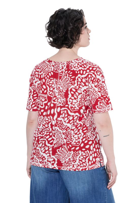 Abalone Print Short Sleeve Split Neck Tee