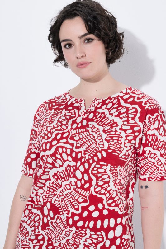 Abalone Print Short Sleeve Split Neck Tee