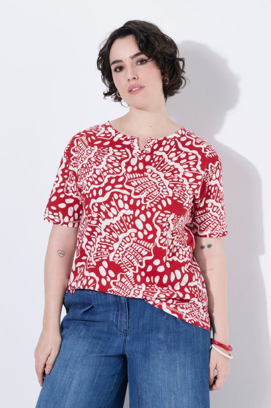 Abalone Print Short Sleeve Split Neck Tee