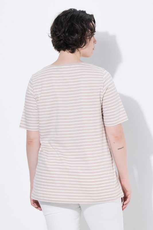 Striped Flower Embroidered Short Sleeve Tee
