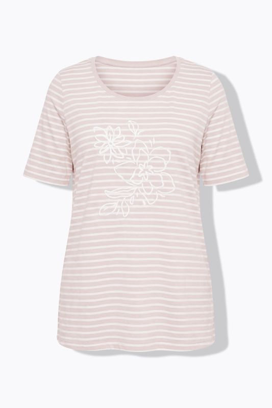 Striped Flower Embroidered Short Sleeve Tee