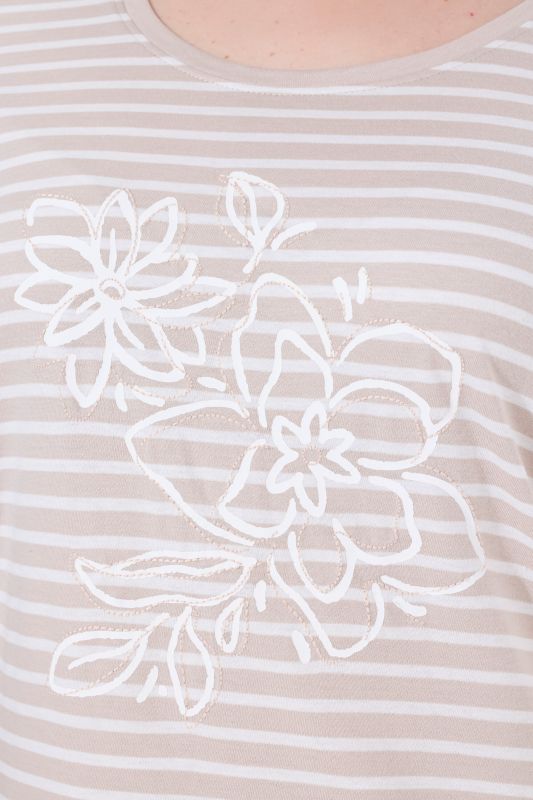 Striped Flower Embroidered Short Sleeve Tee