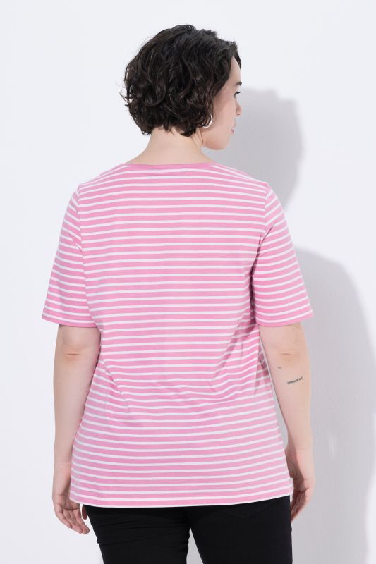 Striped Flower Embroidered Short Sleeve Tee