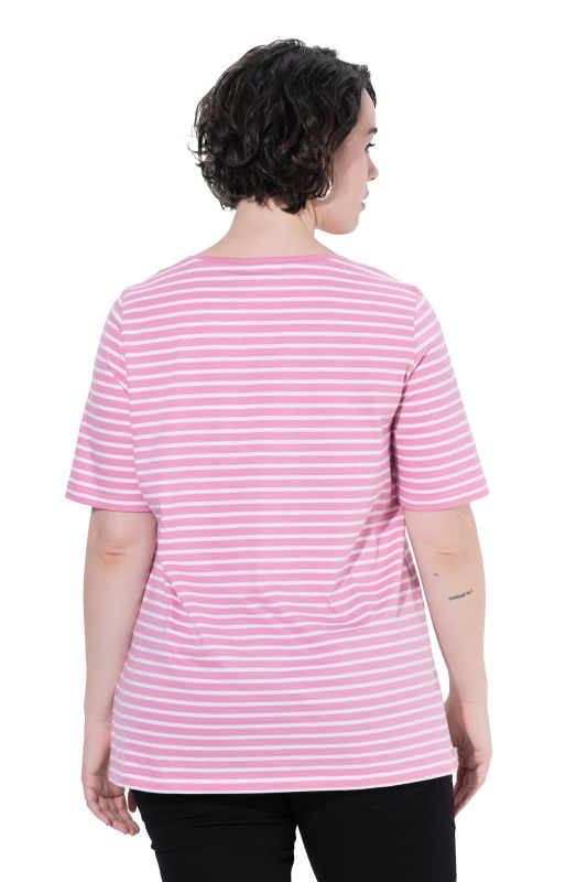 Striped Flower Embroidered Short Sleeve Tee