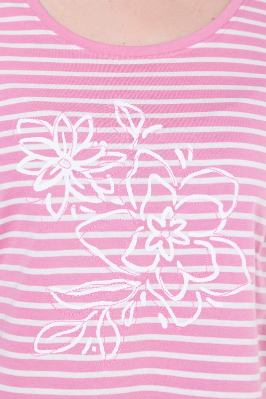 Striped Flower Embroidered Short Sleeve Tee