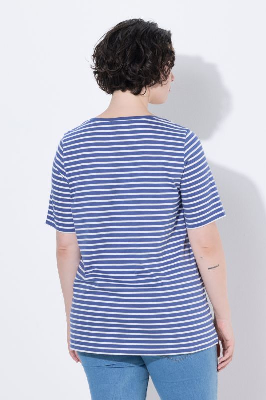Striped Flower Embroidered Short Sleeve Tee