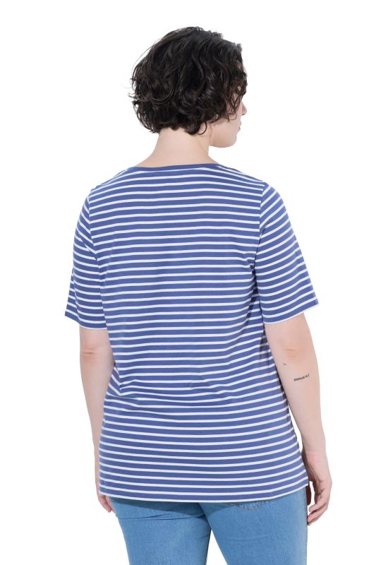 Striped Flower Embroidered Short Sleeve Tee