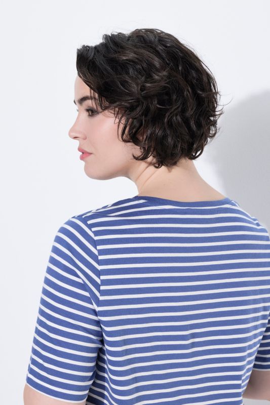 Striped Flower Embroidered Short Sleeve Tee