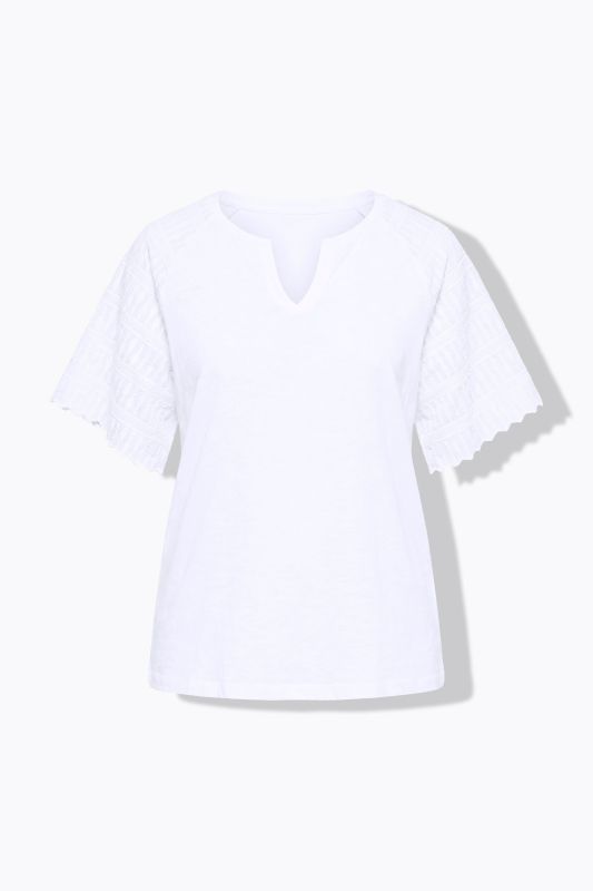 Textured Sleeve Split Neck Tee